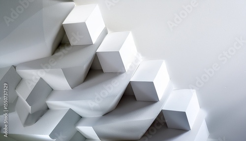 modern minimal white hollow cubes or blocks steps geometry pattern background isometric view