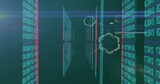 Showing panels streaming numeric, binary code in tunnel with chemical diagrams and light flares