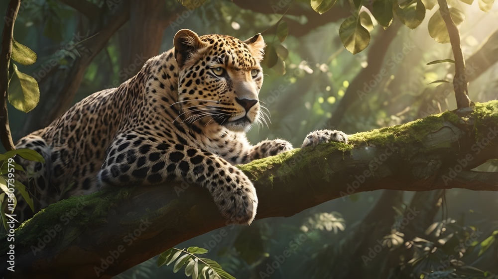 Fototapeta premium The Leopard’s Piercing Eyes Reflect The Quiet Majesty Of The Jungle