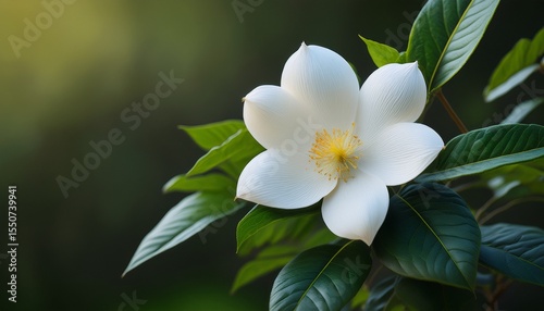 beautiful white flower with green leaves