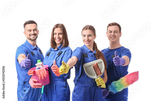 Team of young janitors with...