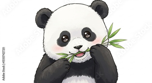 Adorable Panda Cub Joyfully Munching Bamboo Shoots. AI Generated