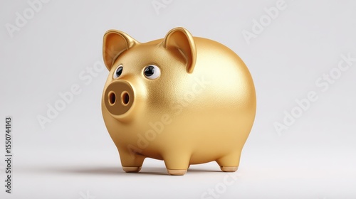 Golden Piggy Bank on White Background for Financial Savings and Investment Concepts Ideal for Marketing, Advertising, and Educational Materials