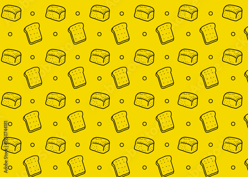Seamless pattern bread icon with yellow background. Food business	