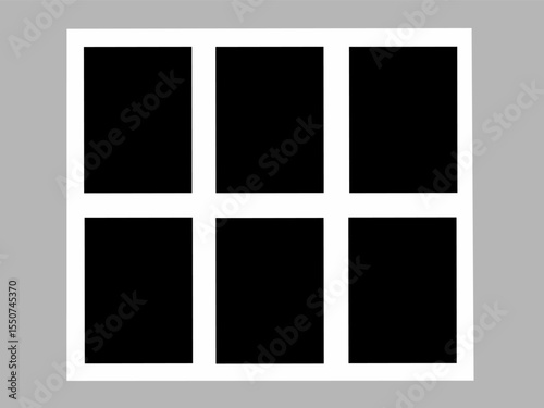 Blank photo frame design, vector collage template layout of six photo frames