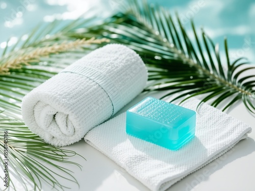 Refreshing Self-Care Still Life with Soap and Towel
