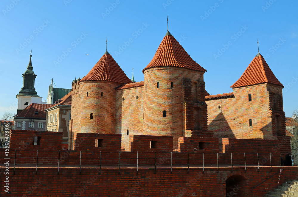 Fototapeta premium The Barbican and city wall - Warsaw, Poland