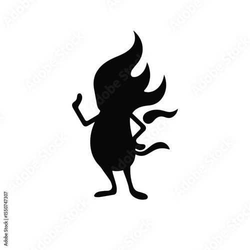 Vector art of playful fire character silhouette giving a thumbs up, ideal for branding and logos, isolated on white background