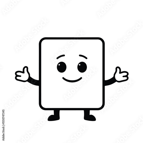 Vector art of a cheerful square cartoon character with arms outstretched, perfect for childrens illustrations, isolated on white background