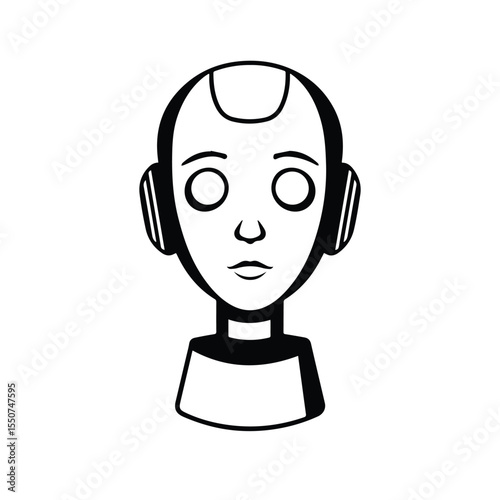 Vector art of a closeup illustration of a cute cartoon robot head, isolated on white background