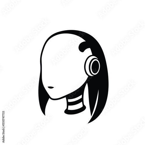 Vector art of a stylish black and white vector illustration of a female robots profile, isolated on white background