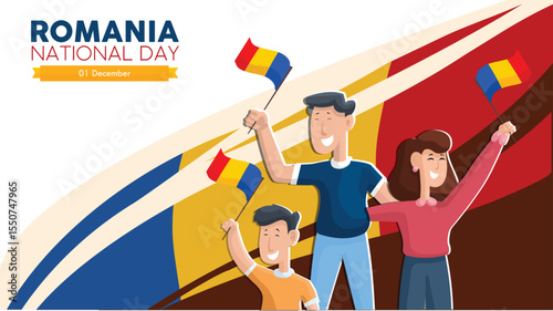 Romania National Day Celebration with Family Holding Flags – December 1