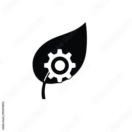 Vector art of ecofriendly technology concept a gear inside a leaf, symbolizing sustainable practices, isolated on white background