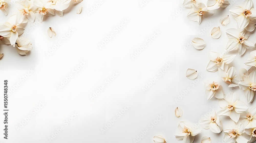 Elegant White Daffodil Flowers Flatlay Border Elegant White Daffodil Flowers Flatlay Border