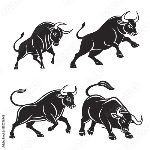 silhouettes of different bull poses set