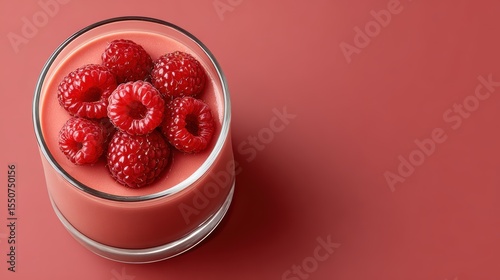 Fresh Raspberry Mousse Dessert in Elegant Glass on Smooth Table Surface, Ideal for Culinary Presentation