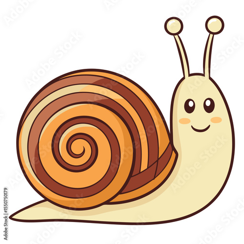 Adorable cartoon snail illustration depicting happiness and playfulness for design purposes