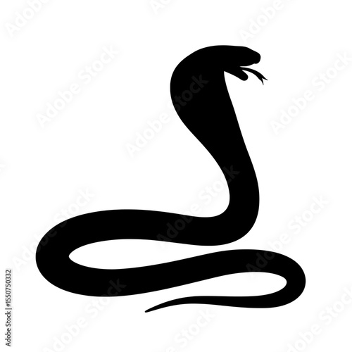 Silhouette of Spitting Cobra in Striking Pose with Forked Tongue