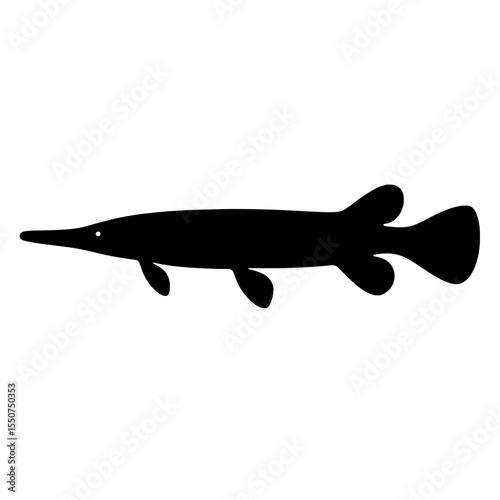 Minimalist Silhouette of a Spotted Gar Swimming
