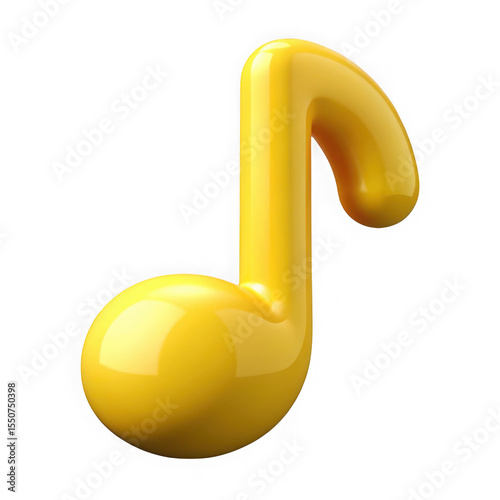 Yellow music note 3d render isolated on transparent background