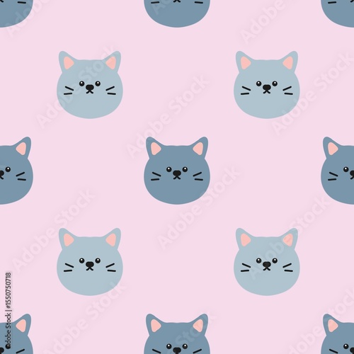 seamless pattern with cute cats on pink background 