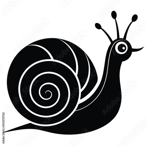 Cute simple cartoon snail illustration black and white vector design for children