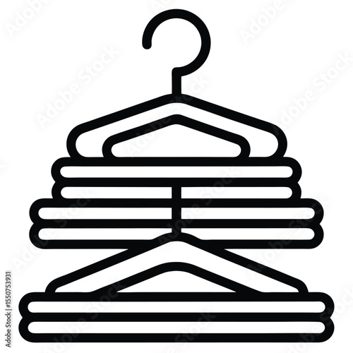 Lineart Icon Of Stacked Clothes Hangers Black And Line Art Icon | Black and White Vector Illustration for Design and Branding