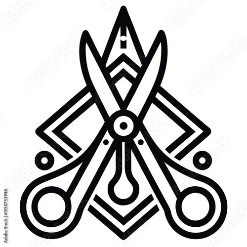 Lineart Icon Of Tailor Scissors Line Art Icon | Black and White Vector Illustration for Design and Branding