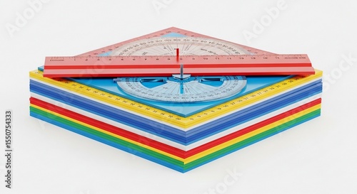 Colorful Geometry: Rulers, Protractor, and Triangle on Stacked Boards