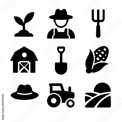 Agriculture and Farming Flat Icons Set