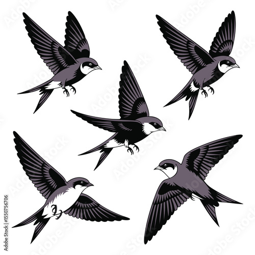 Five Swallows in Flight: A Striking Pixel Art Design