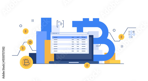 Bitcoin and crypto currency. Financial growth. Modern flat horizontal banner
