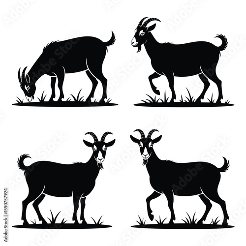 Elegant Goat Silhouettes: A Collection of Four Unique Designs