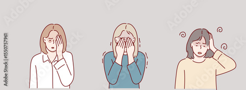 Anxious and Depressed Women Struggling with Emotions. Hand drawn style vector design illustrations.