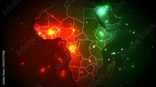 Africa Map Glowing Red Green Digital Network