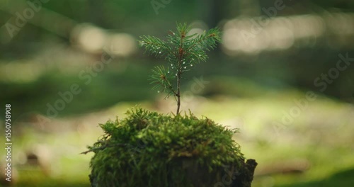 Wallpaper Mural Small pine tree growing from mossy stump in forest clearing Torontodigital.ca