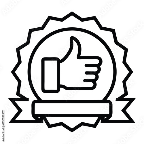 Simple black and white line art icon representing a thumbs up for approval and agreement