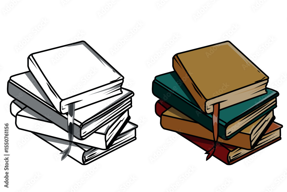 Cute stack of notebooks coloring pages for kids and adults