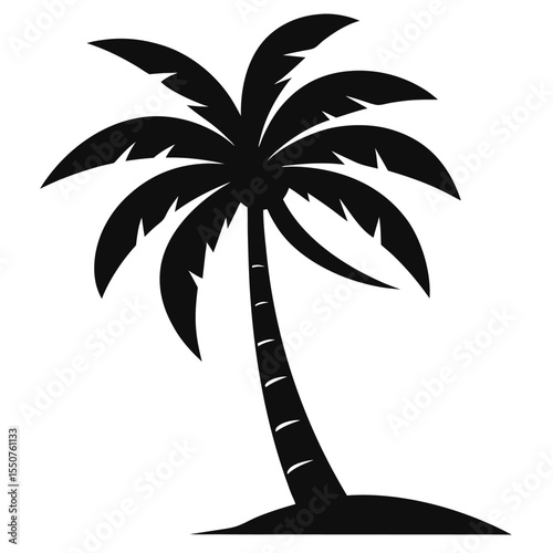 Minimalist black and white silhouette of a leaning palm tree