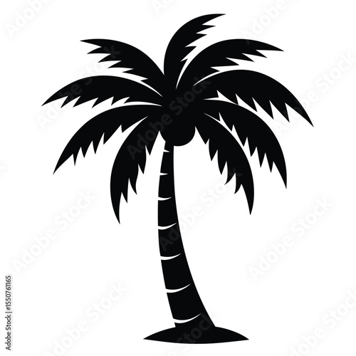 Black and white silhouette icon of a tropical palm tree for design projects