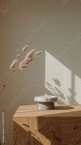 Wallpaper Mural Minimal home background with wooden product stand Torontodigital.ca