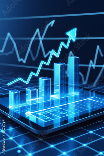 AI Generative. Rising Financial Graph and Charts on a Digital Tablet. 15