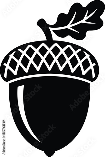 Black Acorn Silhouette Vector Design with Leaf