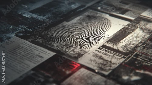 Evidence at the Scene: A detailed view of a fingerprint dusted on paper with document in low light, at crime scene