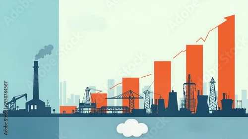 Tariff Impact on Economy: Visualizing Declining Industrial Output, Reduced Consumer Activity, and Market Contraction Across Key Sectors - Conceptual Image with Left Space