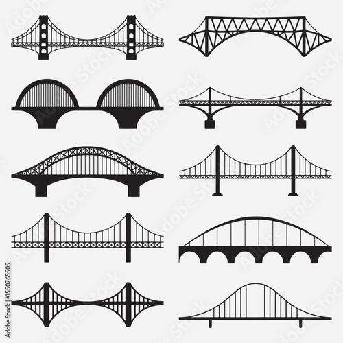 Collection of Bridges Black and White Silhouettes Various Designs A Variety of Architectural Wonders Displayed As Bridge Designs