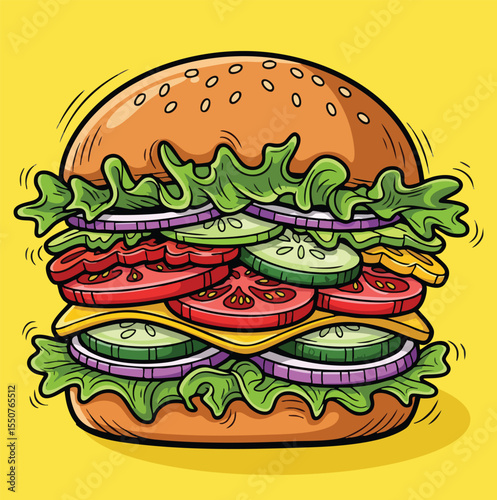 Stacked Vegetarian Burger with Fresh Toppings