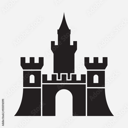 Medieval Castle Silhouette with Towers and Turrets Fairytale Fortress Icon, Classic Architecture for Fantasy Story Themes