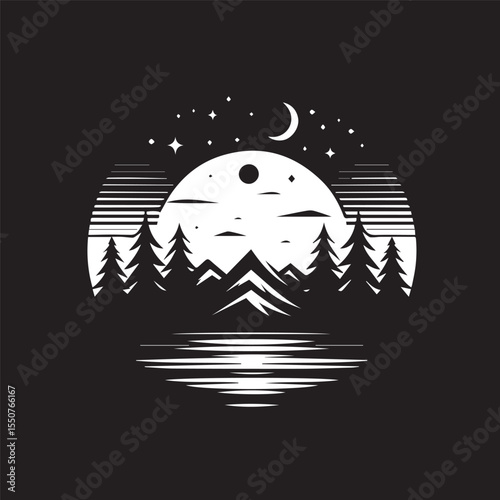 black and white night background, editable vector image