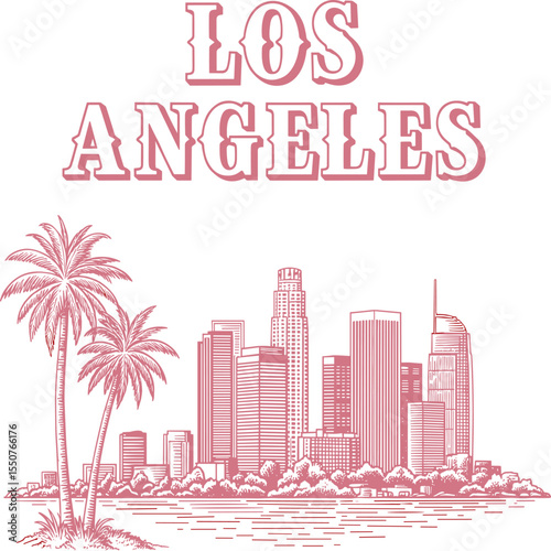 Los Angeles Skyline in Vintage Style graphic. city print design for los angeles. vintage city prints
